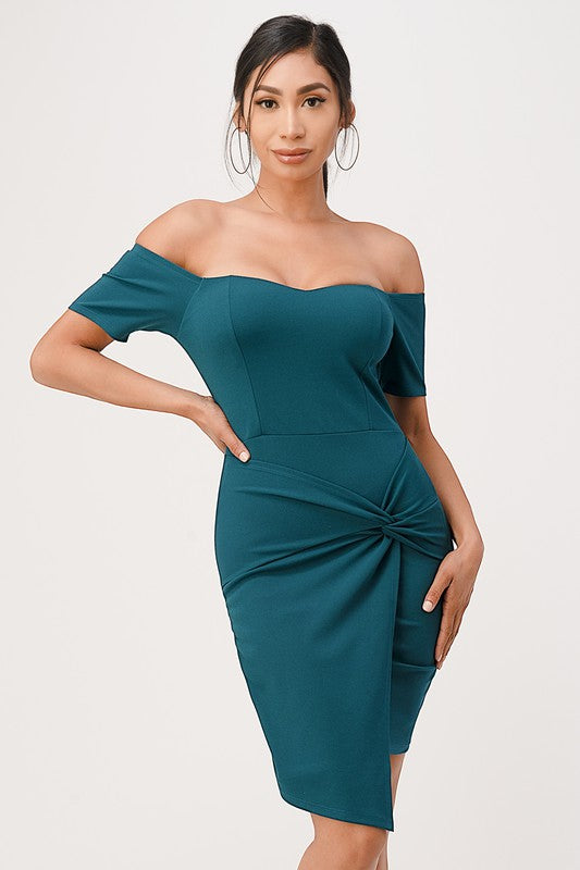 off the shoulder front twist bodycon dress - Body By J'ne