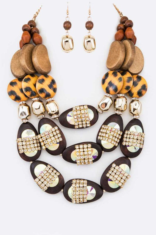 Mix Media Leopard Gold Tone Necklace Set - Body By J'ne
