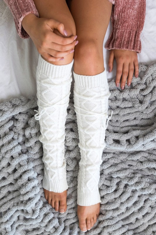Cable Knit Long Tie Leg Warmer - Body By J'ne