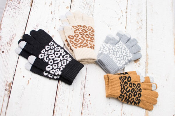 Leopard Stretch Touch Gloves - Body By J'ne
