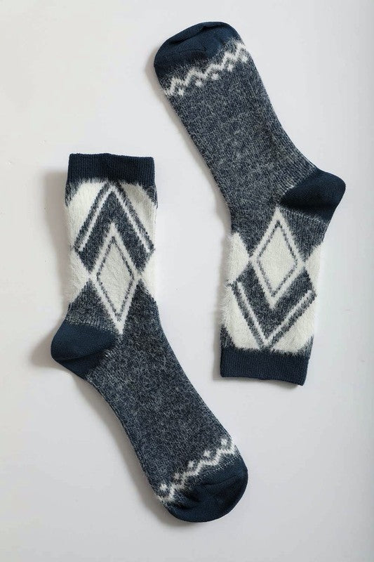 Faux Mohair Diamond Pattern Socks - Body By J'ne