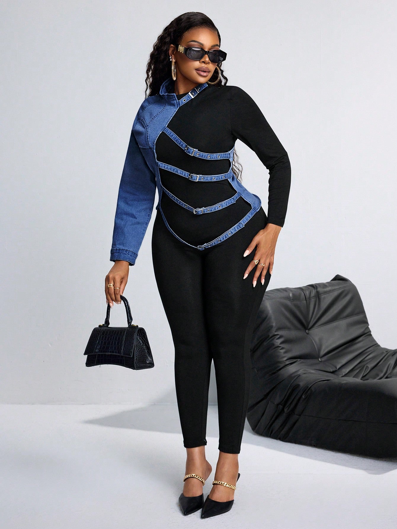 One Shoulder Long Sleeve Denim Jacket - Body By J'ne