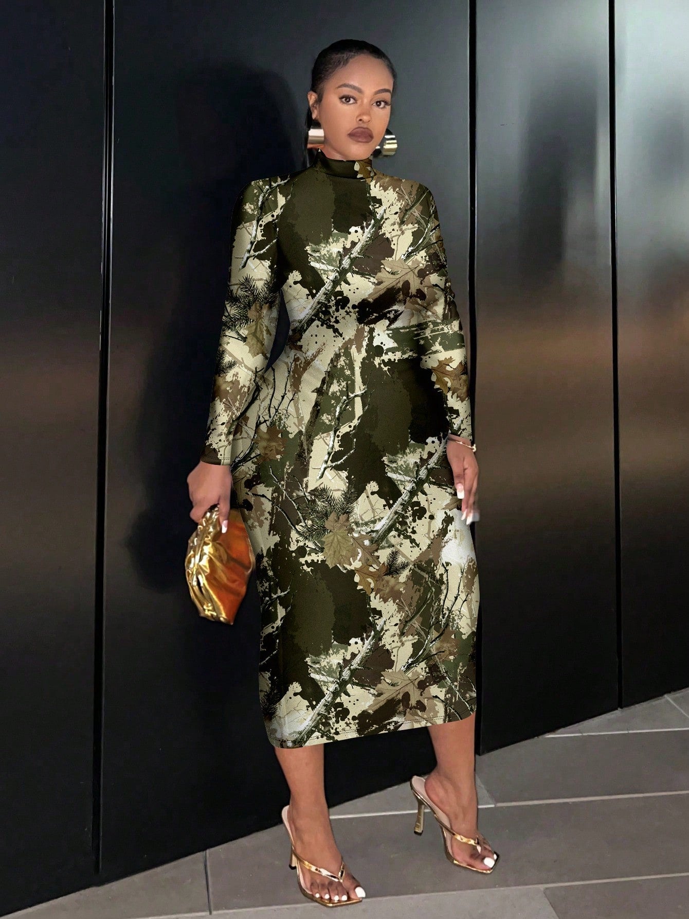 Camo Pattern Long Sleeve Dress - Body By J'ne