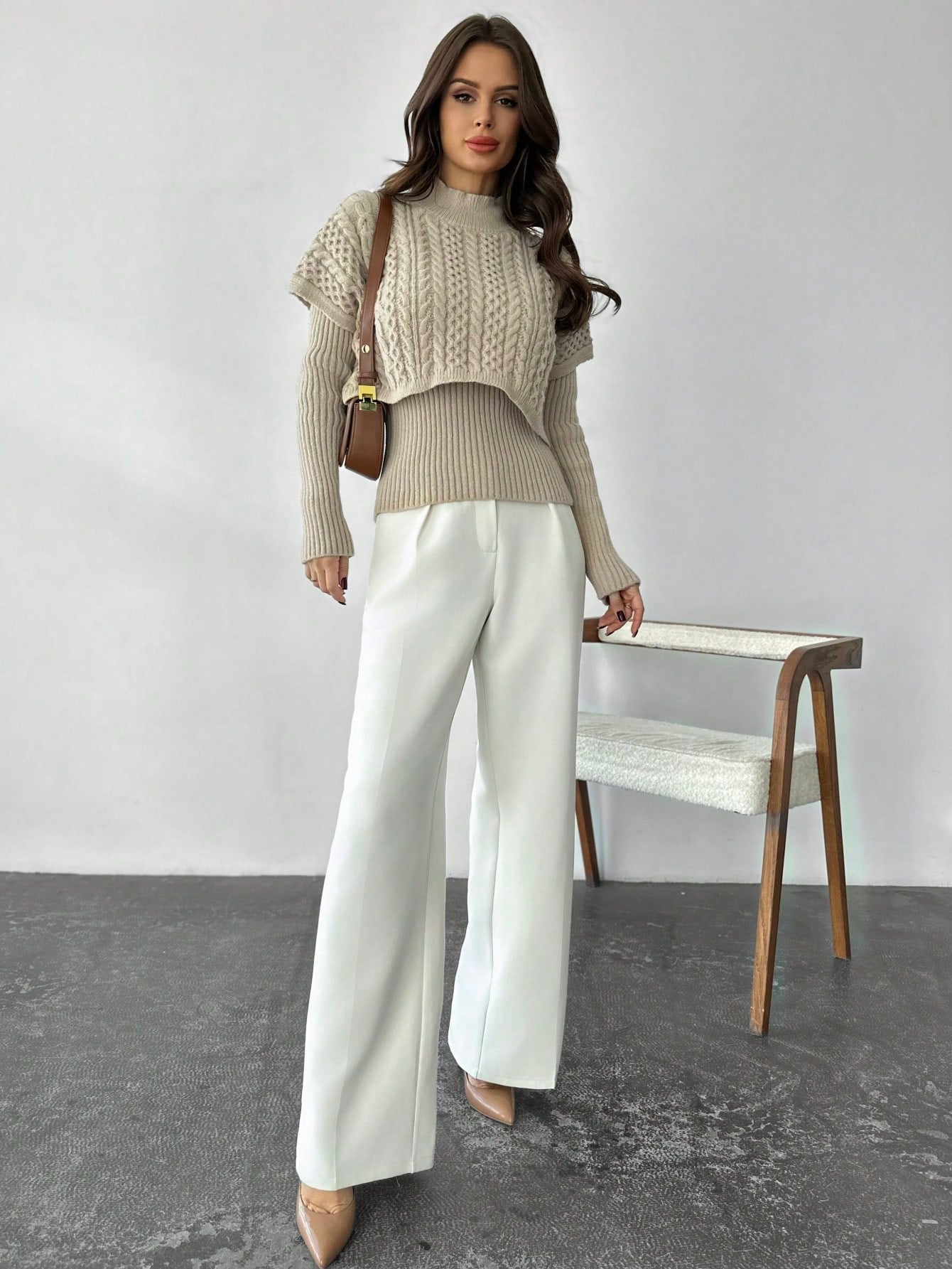 Crew Neck Khaki Sweater - Body By J'ne