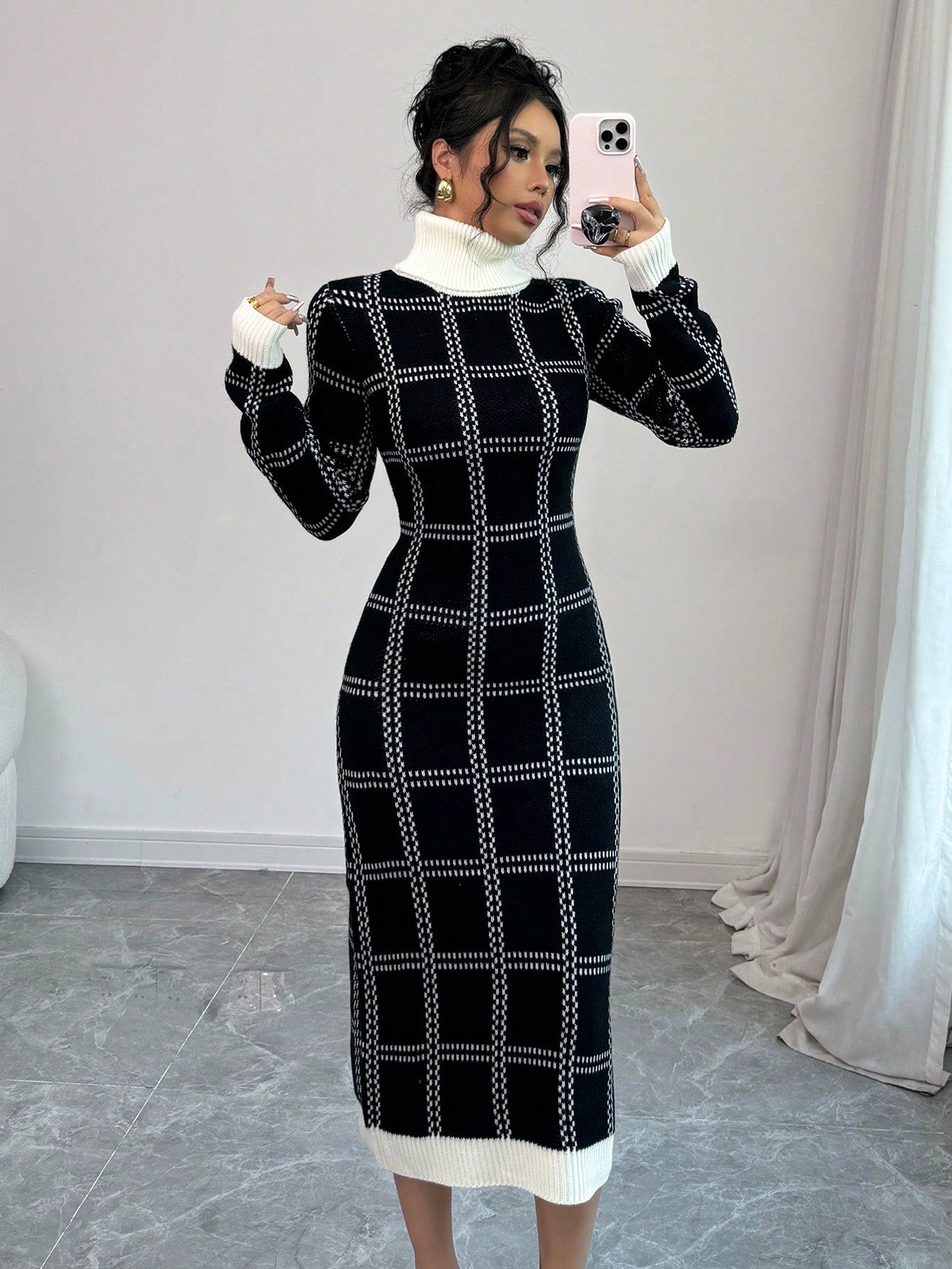 fitted sweater dresses Plaid Fitted Knit Sweater Dress – Body By J'ne