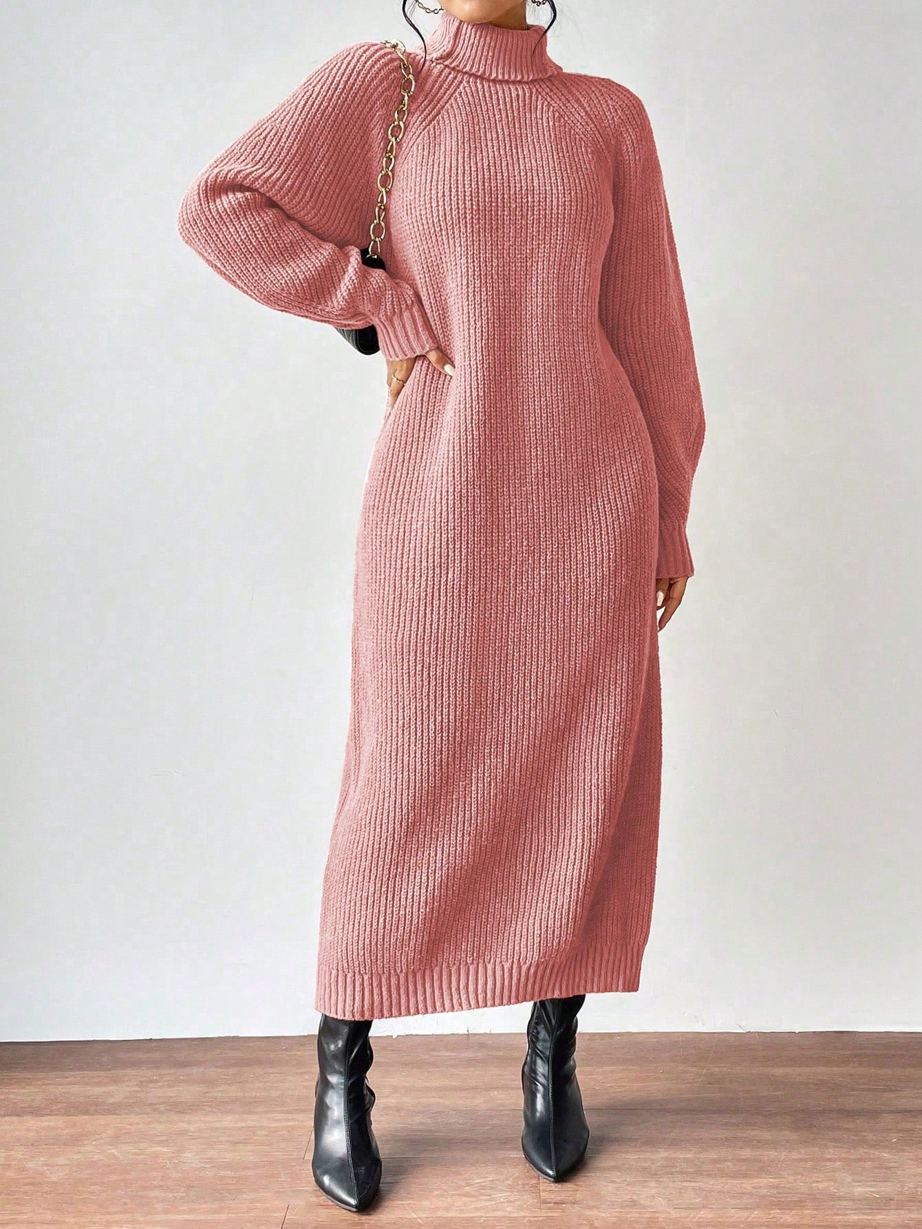 High Neck Raglan Sleeve Sweater Dress - Body By J'ne