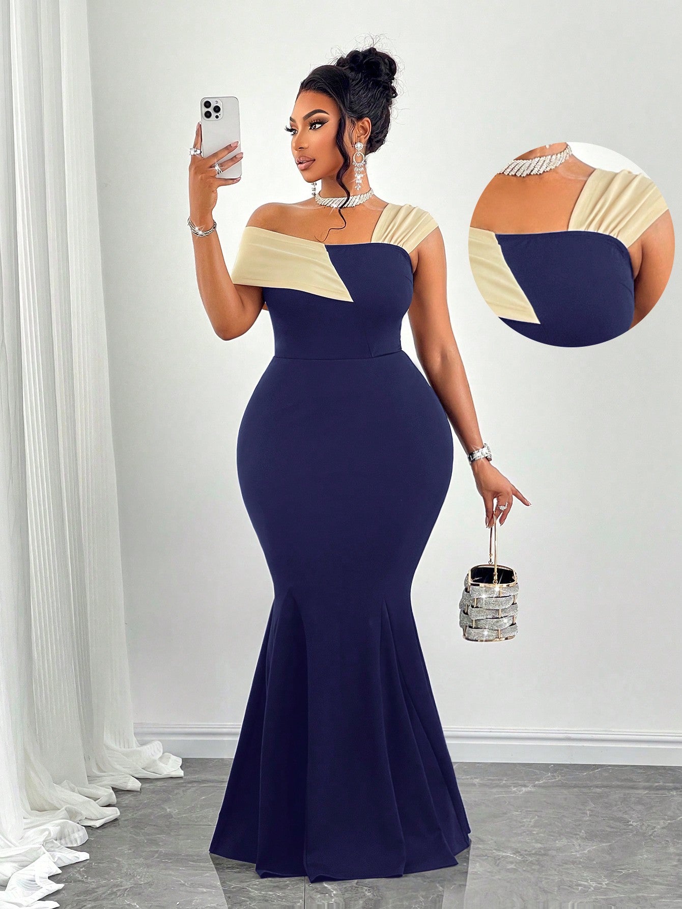 Asymmetric Neckline Color Block Fitted Maxi Dress - Body By J'ne