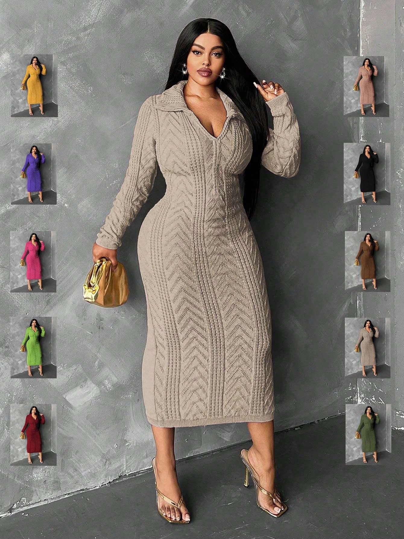 In Motion Long Sleeve Knit Sweater Dress - Body By J'ne