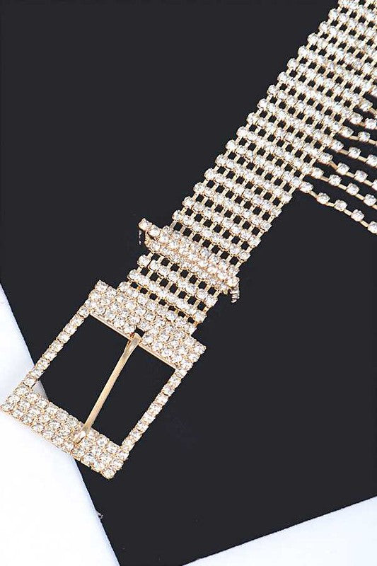 Fringe Rhinestone Buckle Chain Belt - Body By J'ne