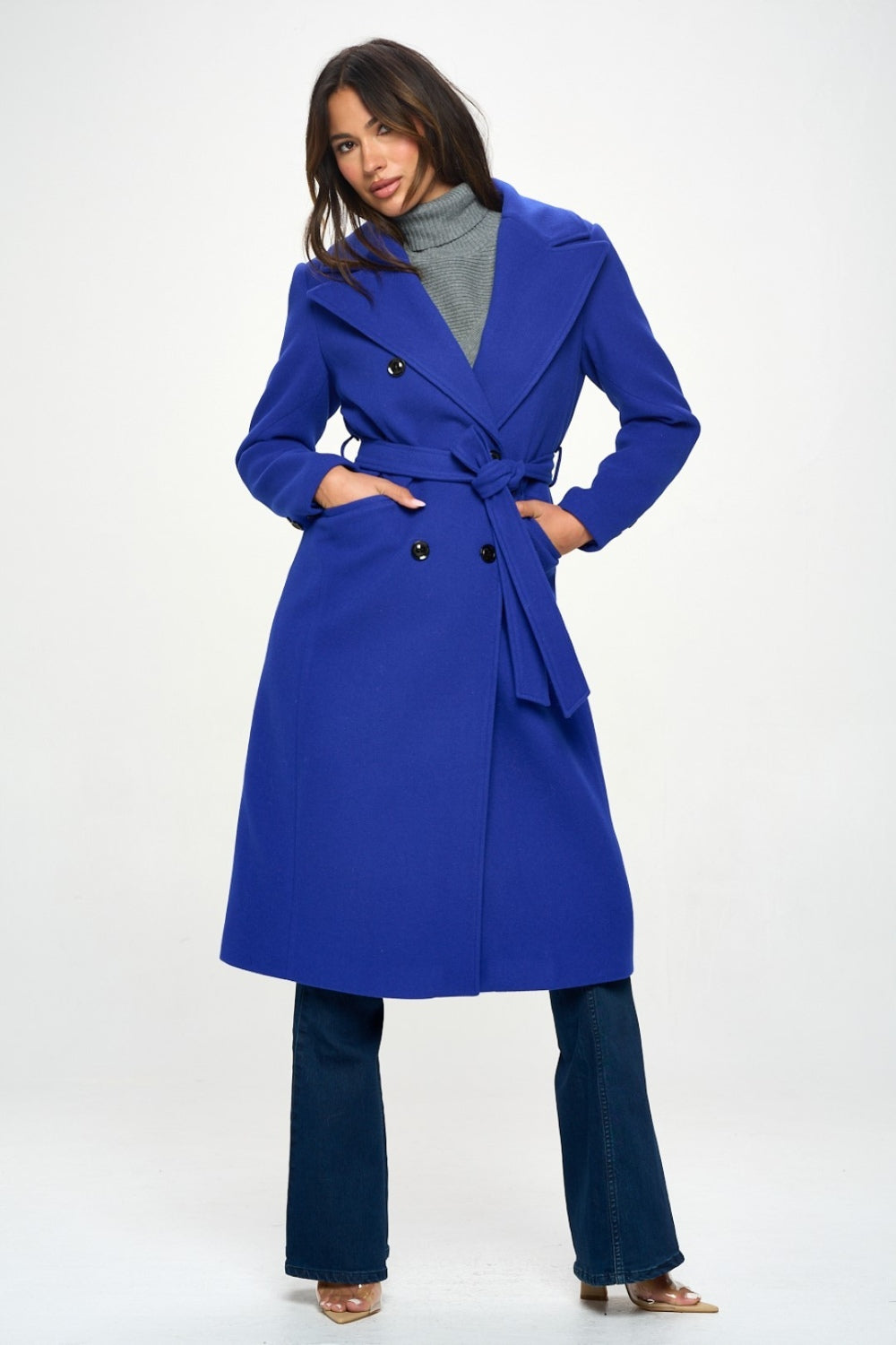 Coalition LA Double-Breasted Longline Coat with Belt - Body By J'ne