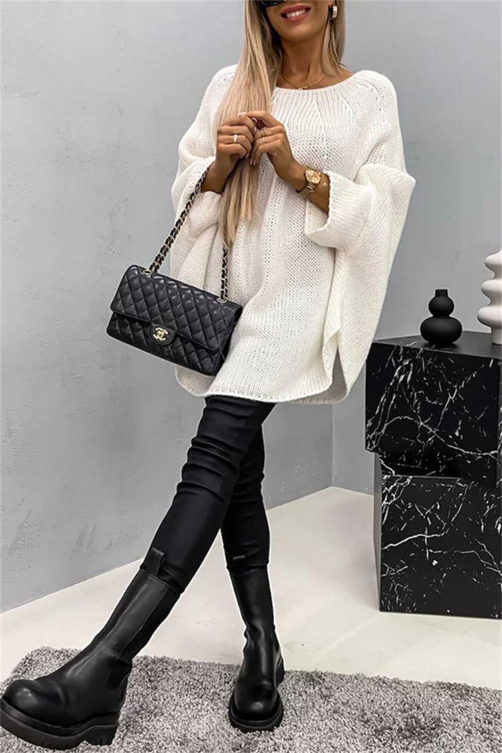 Round Neck Batwing Sleeve Sweater - Body By J'ne