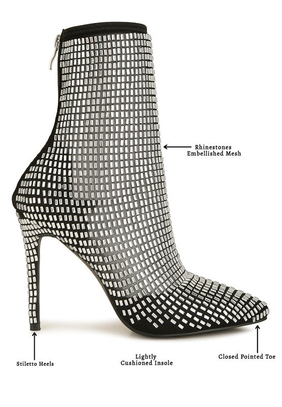 Fortunate Rhinestones Embellished Mesh Boots - Body By J'ne