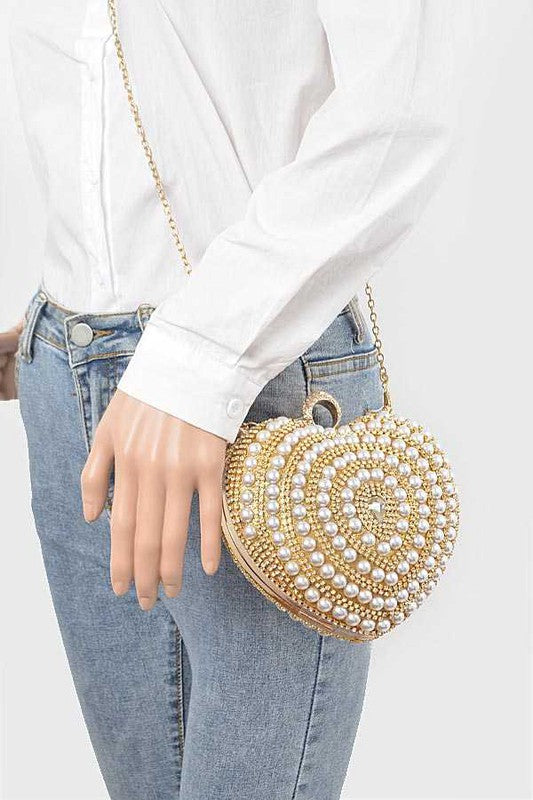 Pearl Studded Heart Shape Top handle Clutch - Body By J'ne