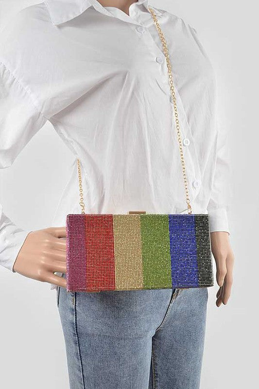 Rainbow Color Rhinestone Pave Box Clutch - Body By J'ne