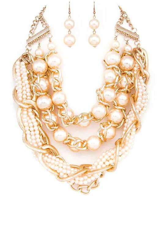 Mix Pearls Layer Statement Necklace Set - Body By J'ne