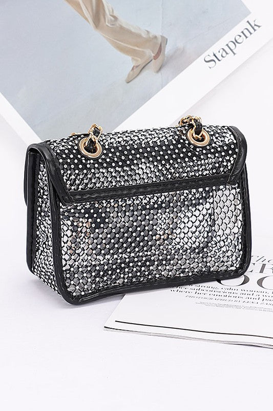 Rhinestone Mesh Turn Lock Iconic Shoulder Bag - Body By J'ne