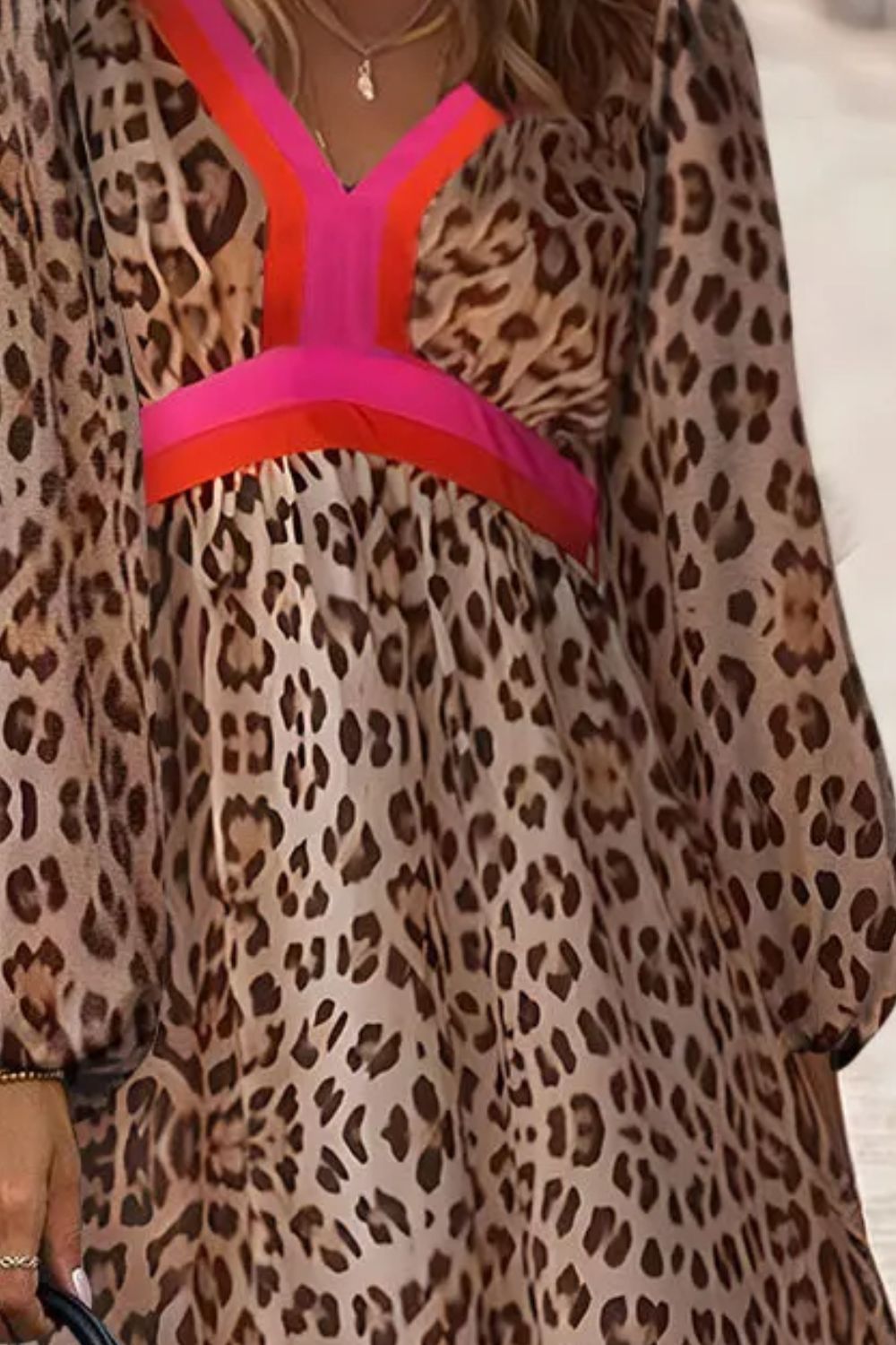 Leopard V-Neck Long Sleeve Maxi Dress - Body By J'ne