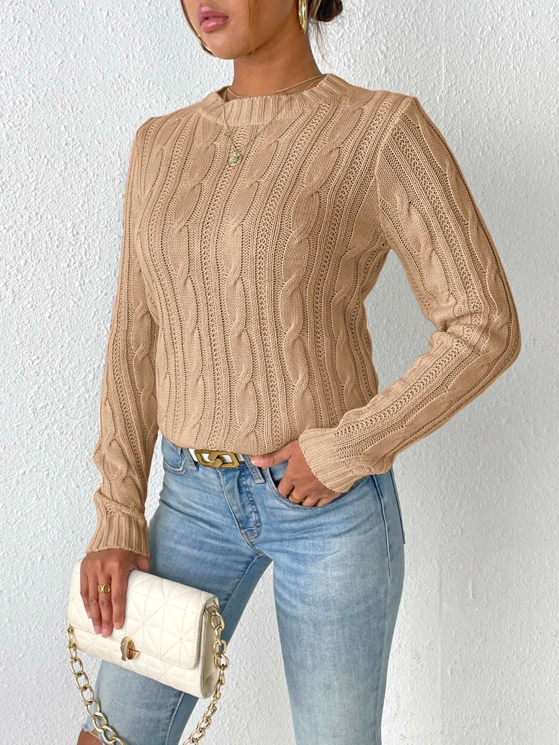 Cable-Knit Round Neck Sweater - Body By J'ne