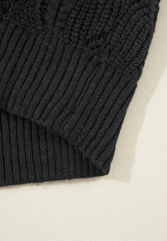 Openwork V-Neck Long Sleeve Sweater - Body By J'ne