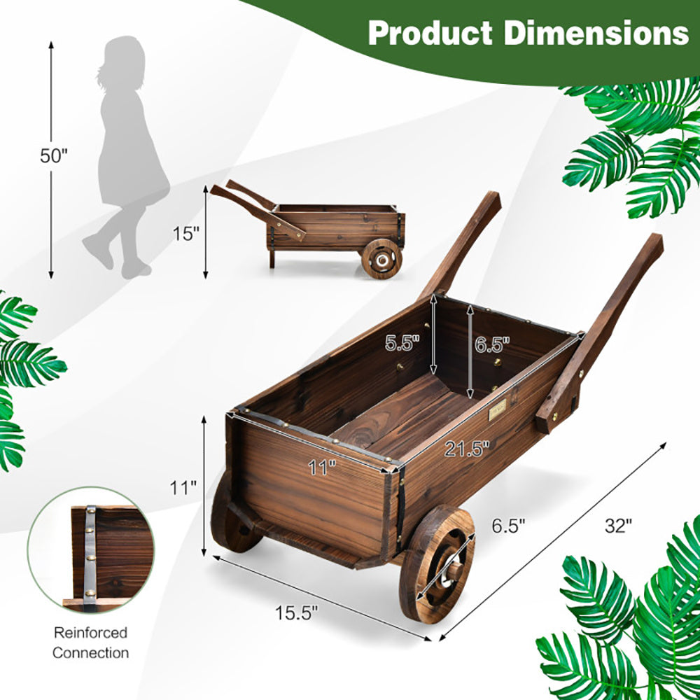 Wooden Wagon Planter Box With Wheels Handles And Drainage Hole - Body By J'ne