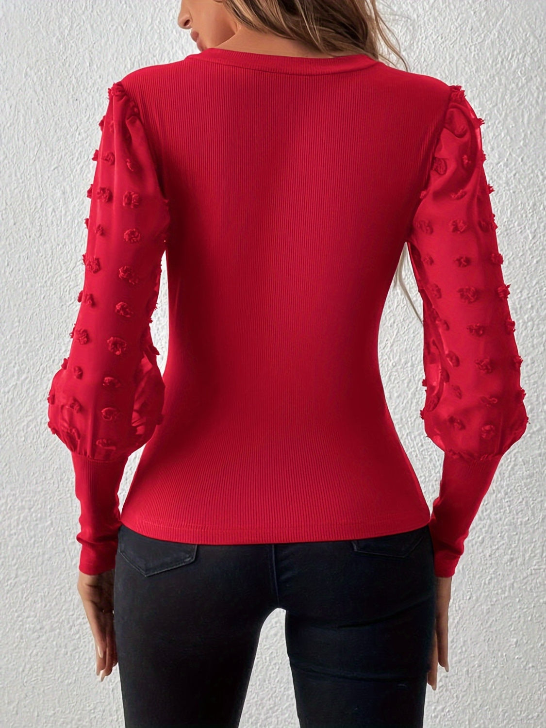 Swiss Dot V-Neck Long Sleeve Top - Body By J'ne