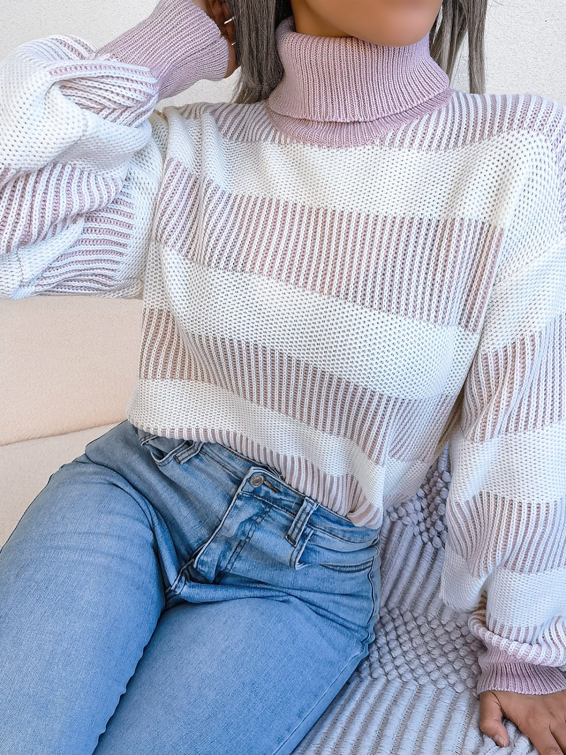 Striped Turtleneck Long Sleeve Sweater - Body By J'ne