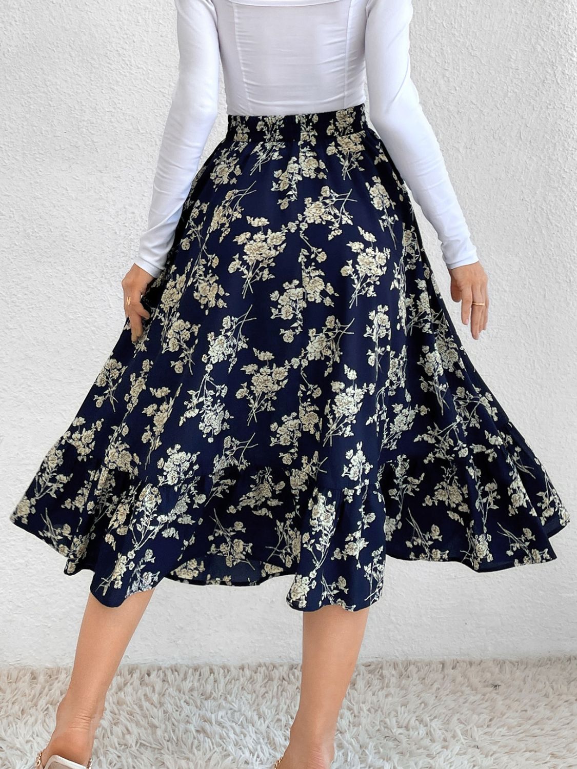 Printed Elastic Waist Midi Skirt - Body By J'ne