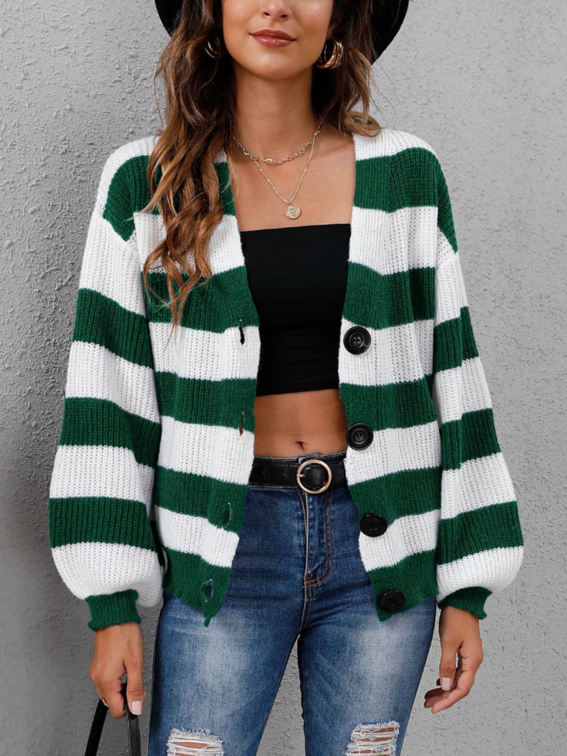 Striped Button Up Long Sleeve Sweater - Body By J'ne