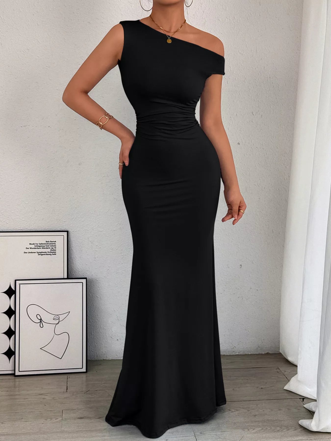 One-Shoulder Ruched Bodycon Maxi Dress Body By J'ne One-Shoulder Ruched Bodycon Maxi Dress Body By J'ne