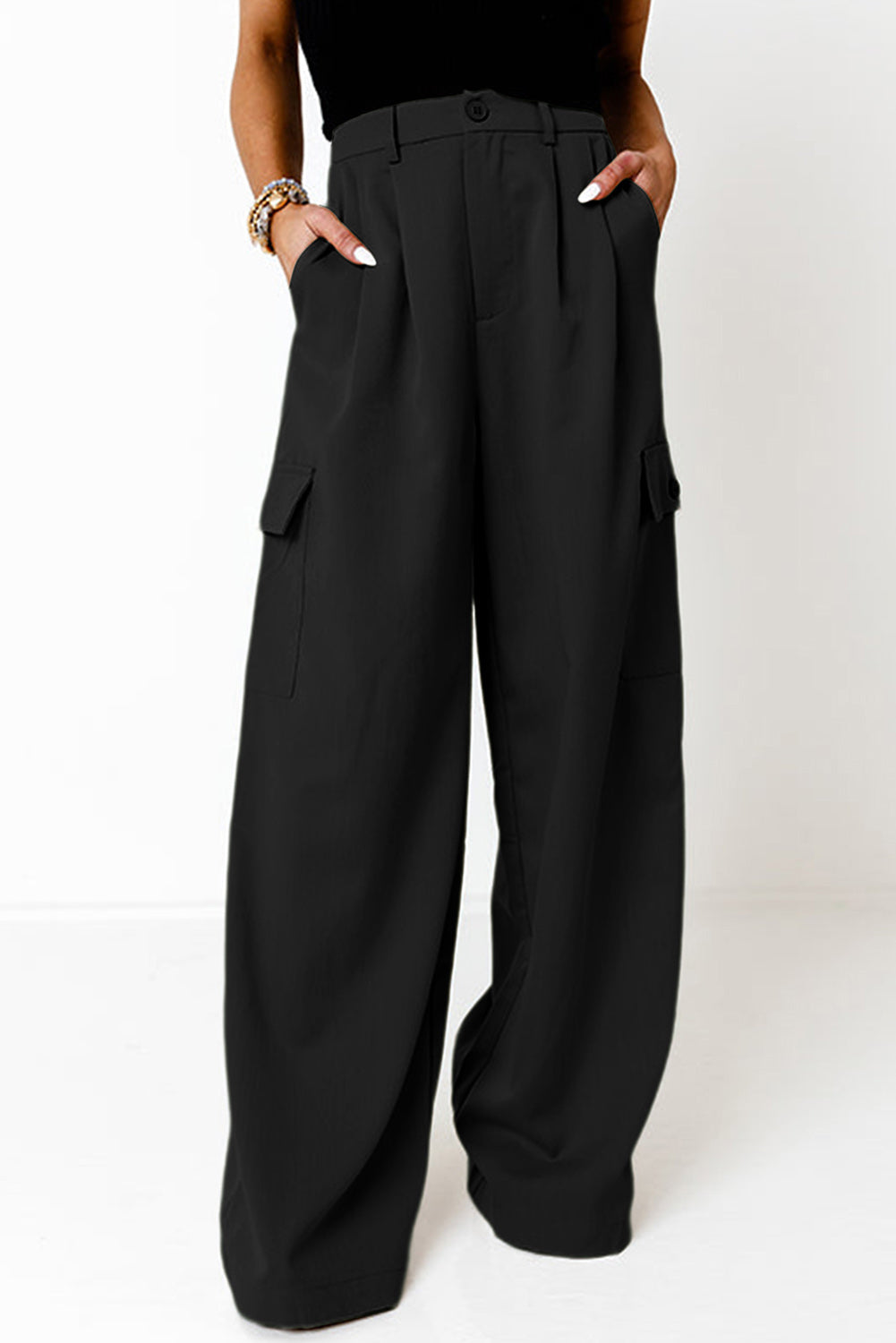 Ruched Wide Leg Pants with Pockets - Body By J'ne