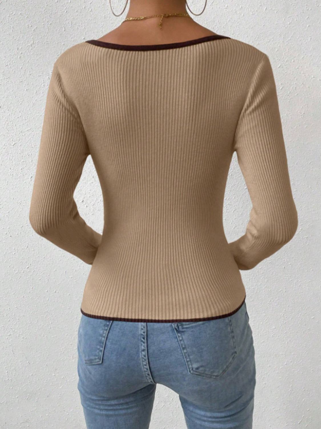 Contrast Trim Long Sleeve Knit Top - Body By J'ne