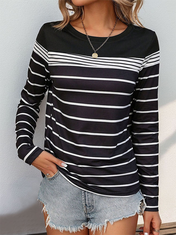 Perfee Striped Round Neck Long Sleeve T-Shirt - Body By J'ne