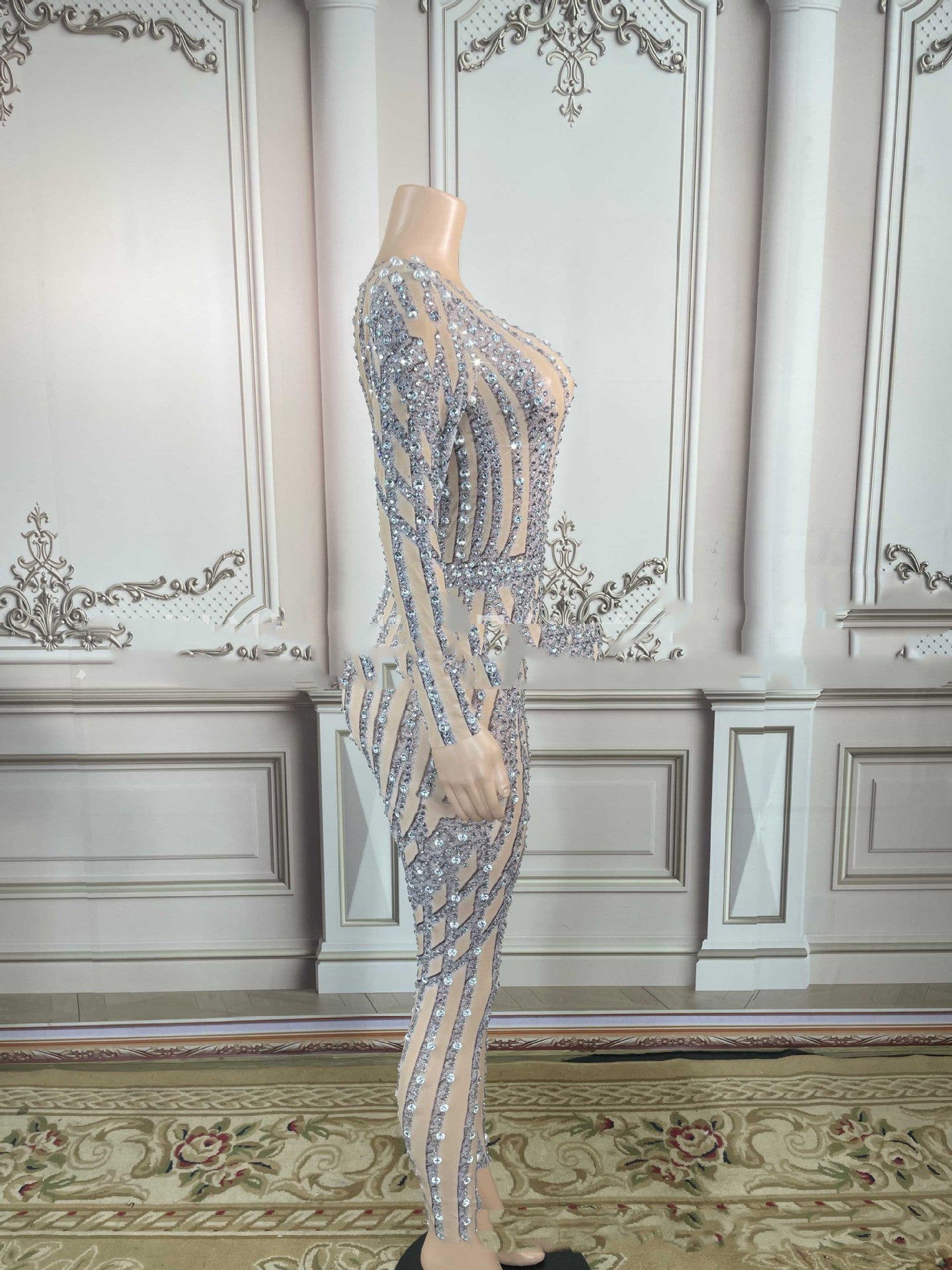 Mesh Rhinestone Jumpsuit - Body By J'ne