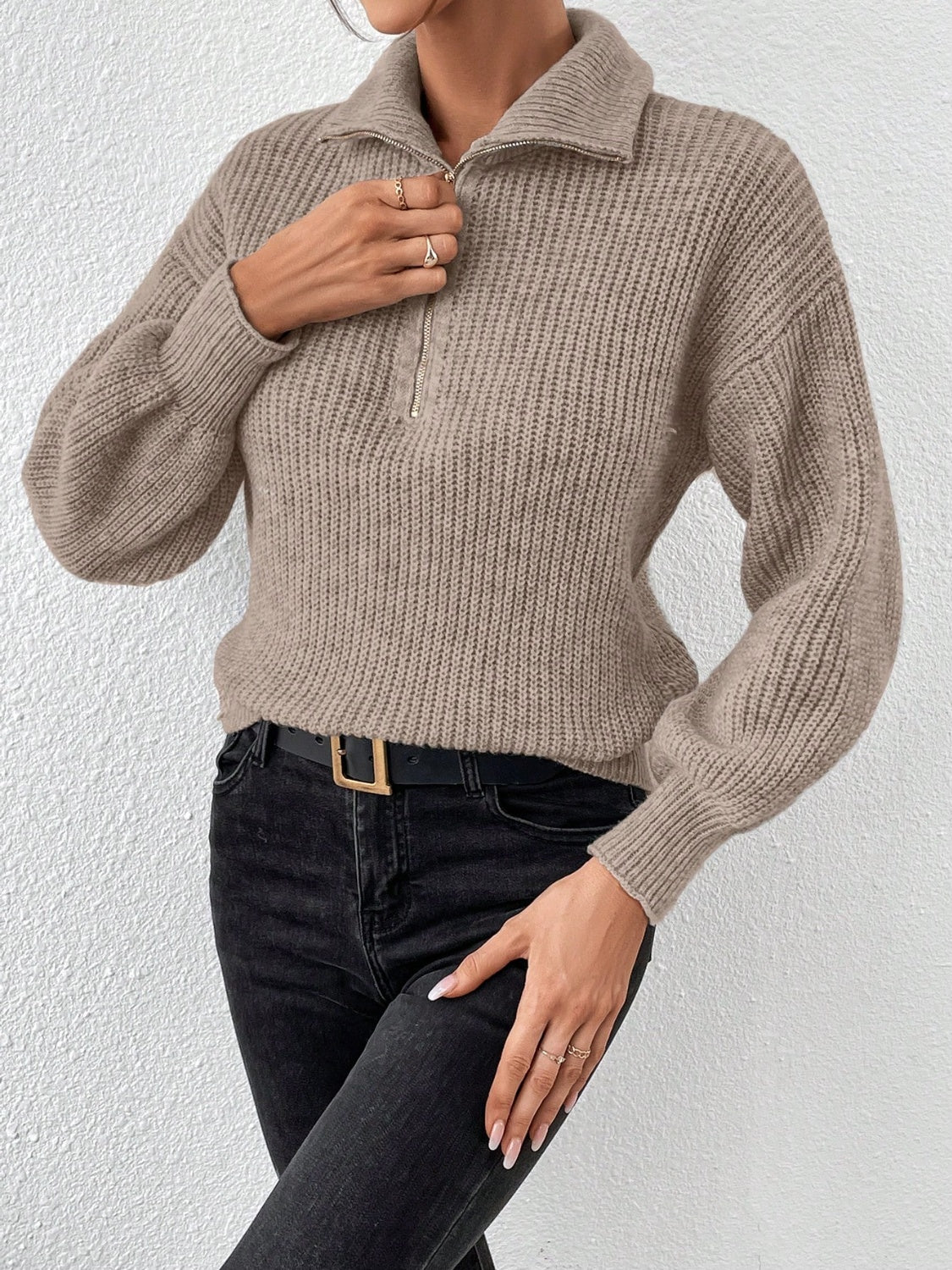 Honey Half Zip Dropped Shoulder Sweater - Body By J'ne