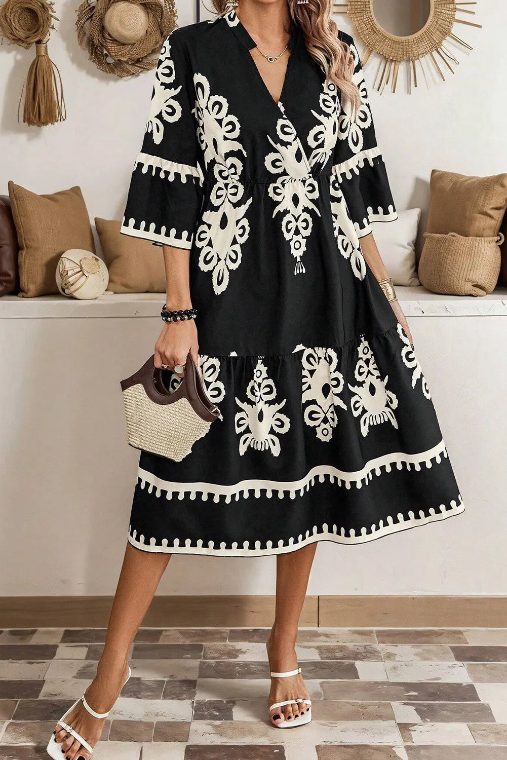 Printed Half Sleeve Knee Length Dress - Body By J'ne