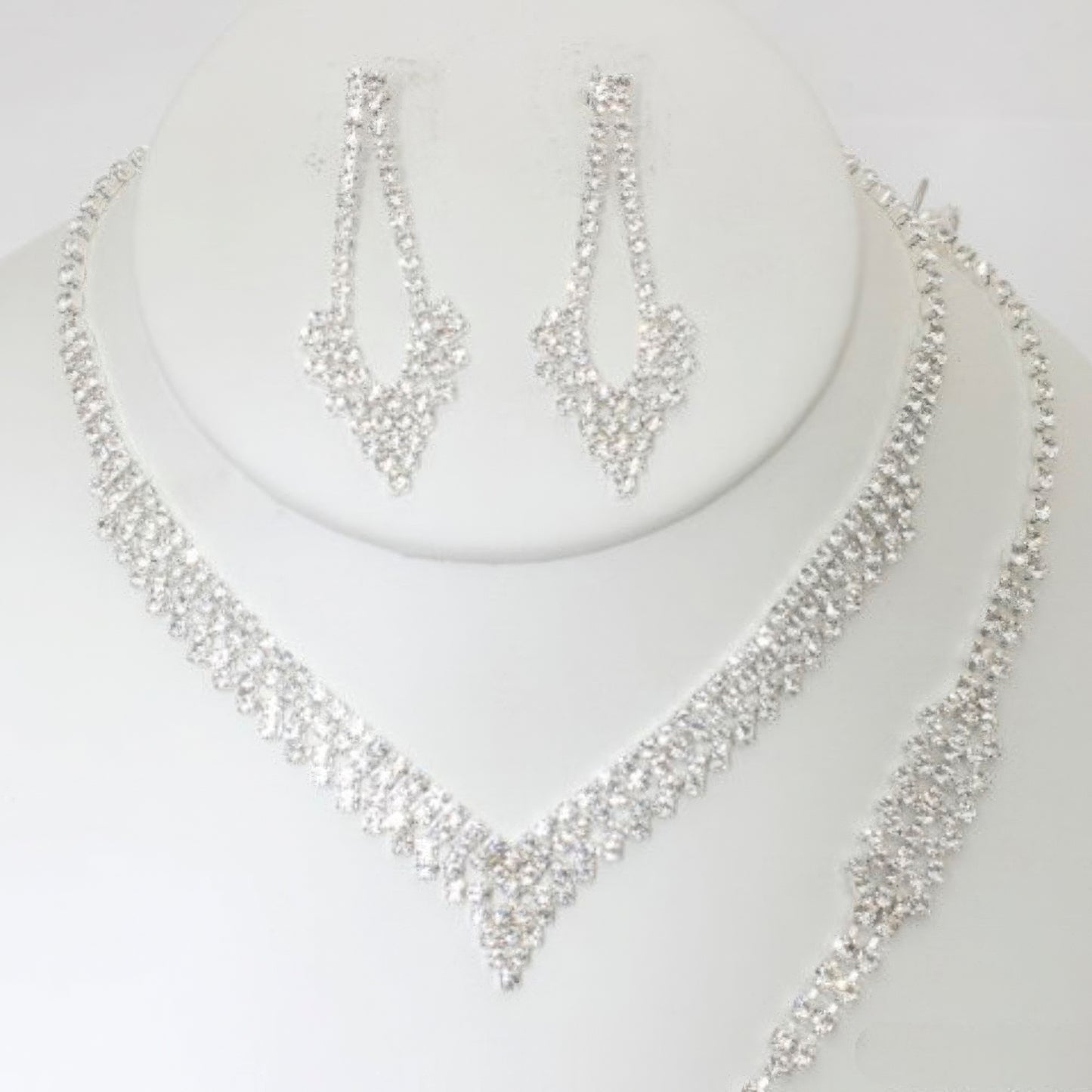Rhinestone Necklace Earring Bracelet Set - Body By J'ne