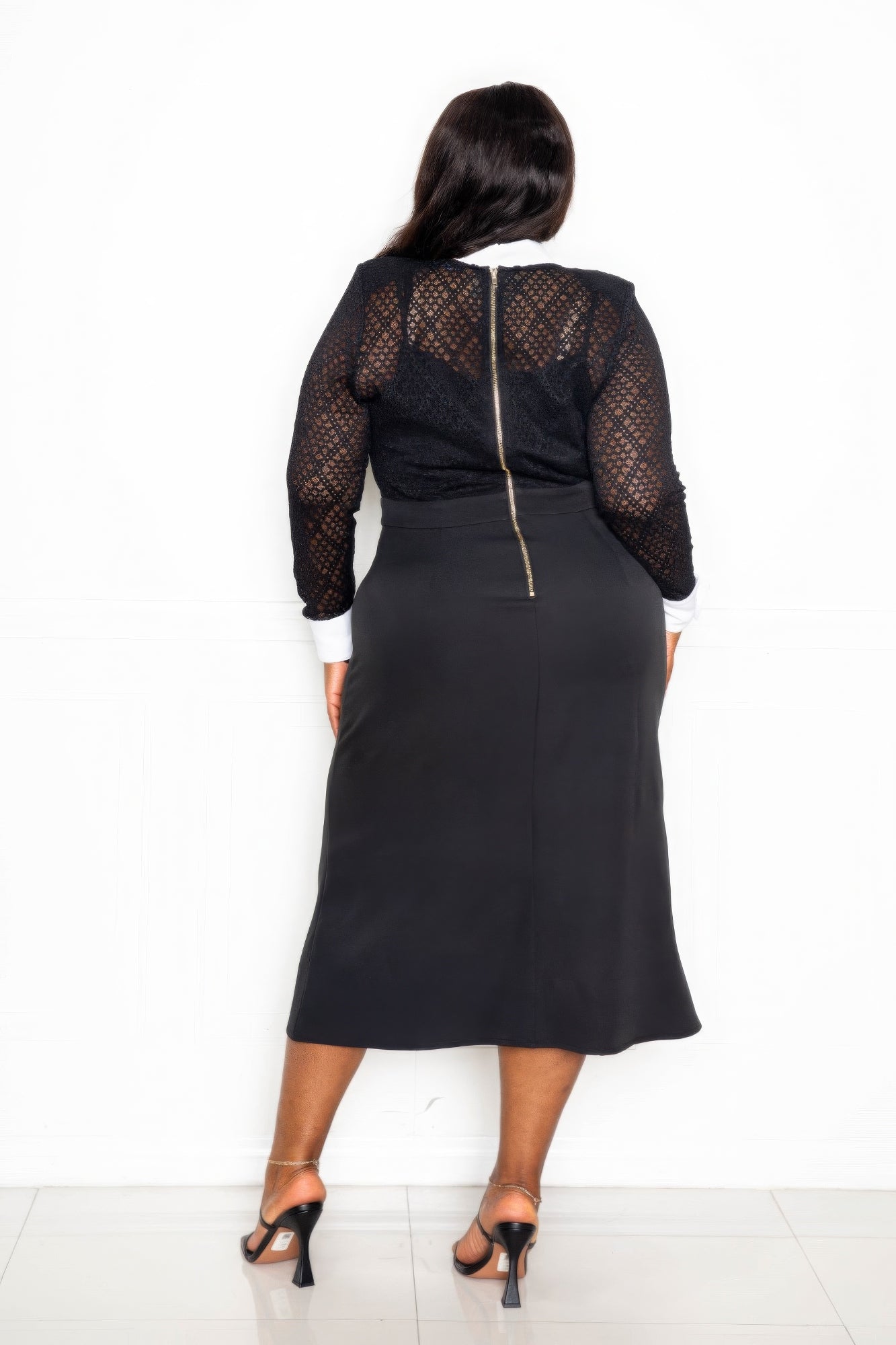 Collared Lace Midi Dress - Body By J'ne