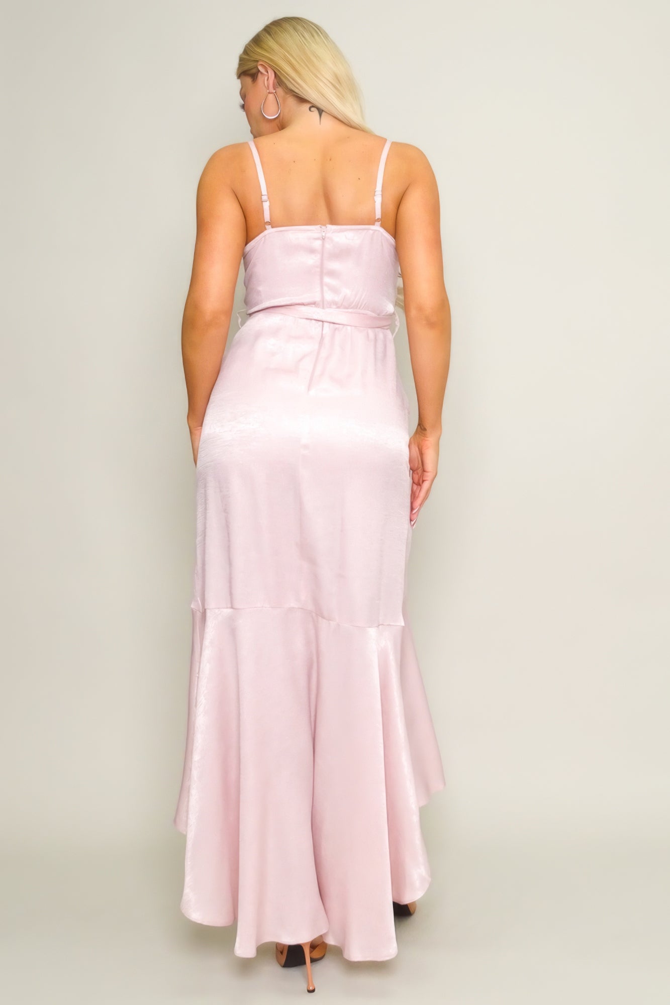 Spaghetti Strap Deep V Ruffled Wrap Midi Dress - Body By J'ne