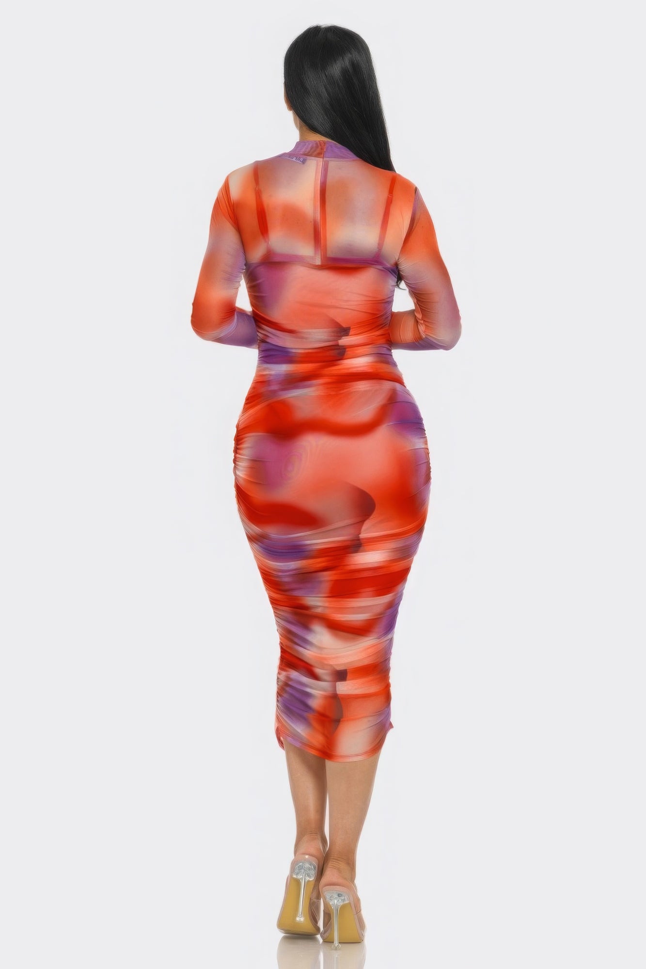 Summer Heat Print Mesh Ruched Midi Dress - Body By J'ne