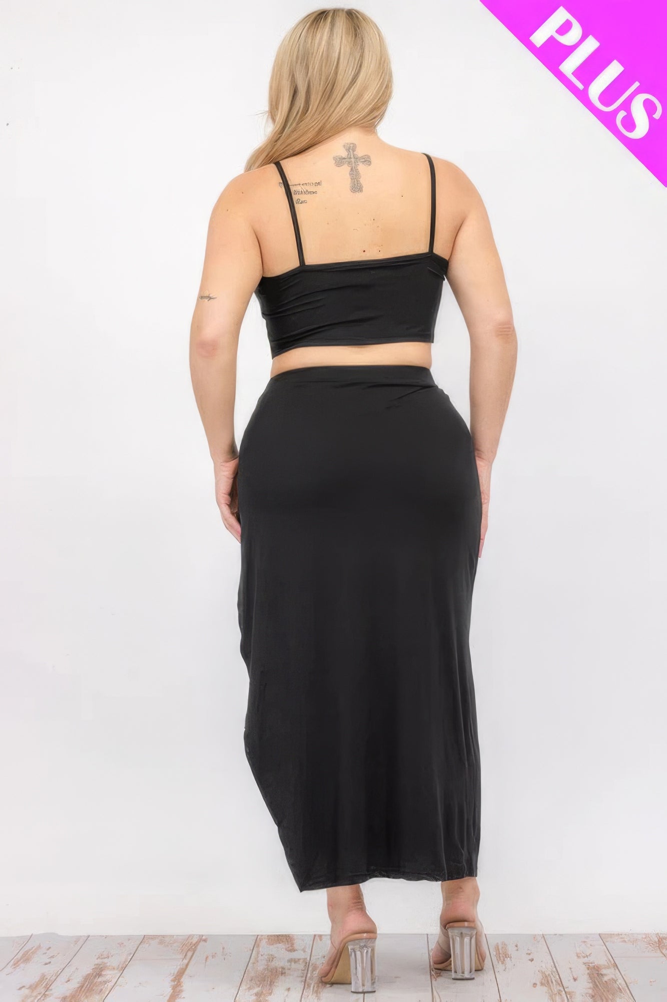 Plus Size Crop Cami & Split Thigh Maxi Skirt Set - Body By J'ne