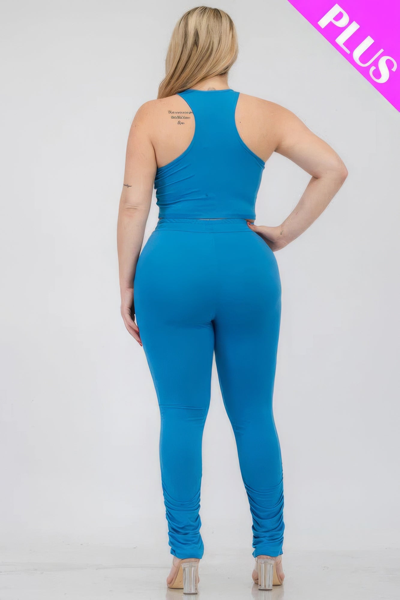 Plus Size Crop Tank Top & Ruched Pants Set - Body By J'ne