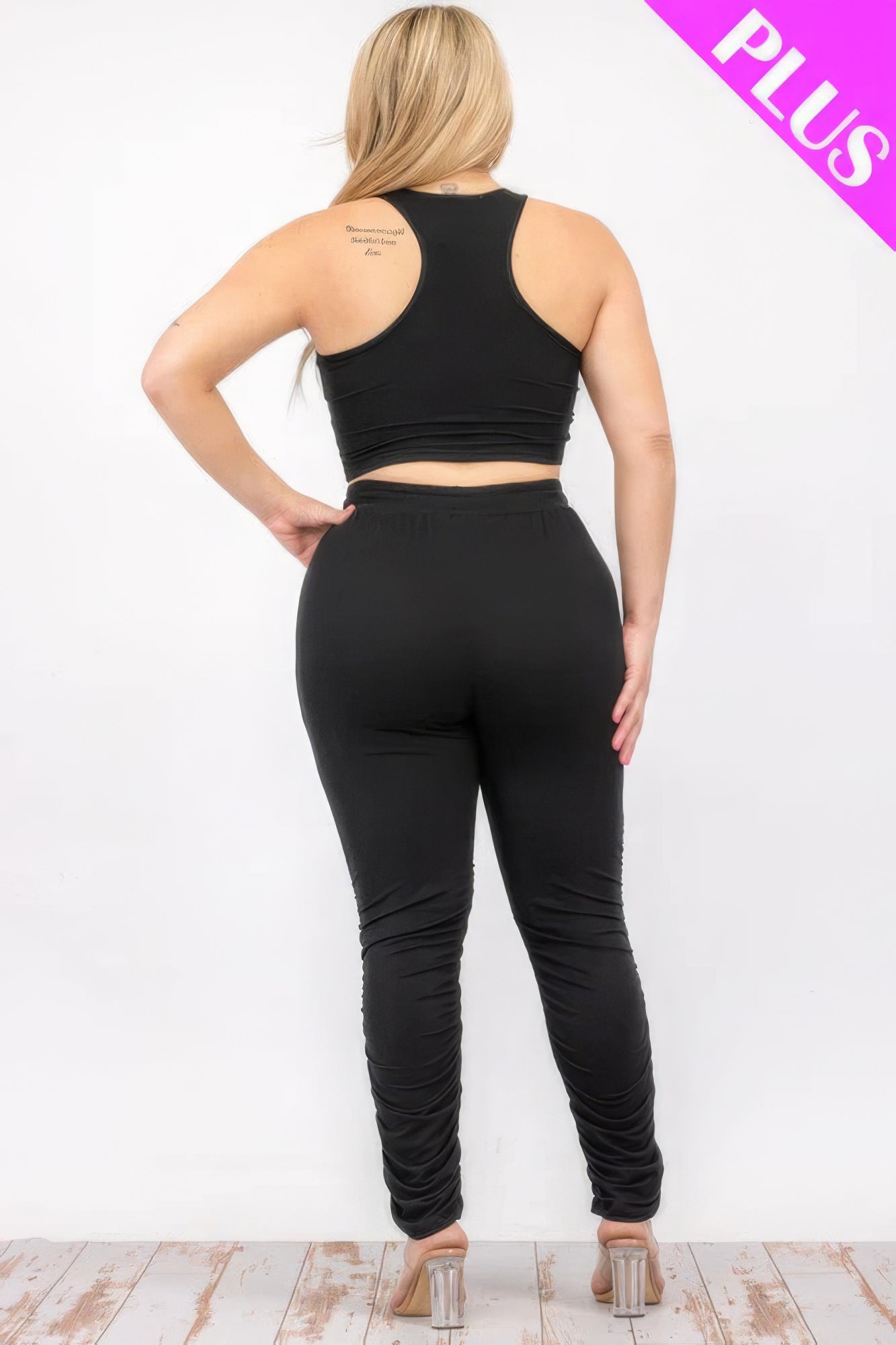 Plus Size Crop Tank Top & Ruched Pants Set - Body By J'ne