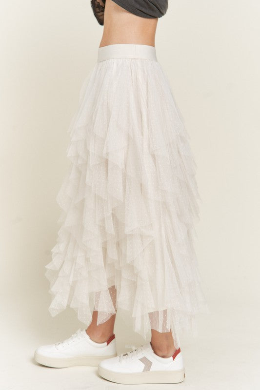 PLUS LAYER POLKA DOT MESH LINED A-LINE MIDI SKIRT - Body By J'ne