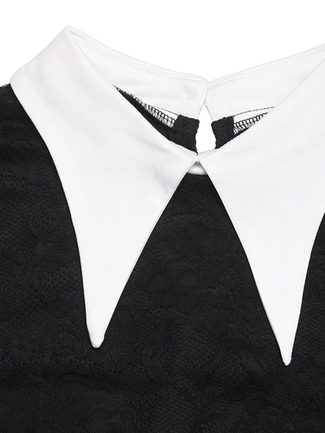 Lace Contrast Collared Neck Long Sleeve Midi Dress - Body By J'ne