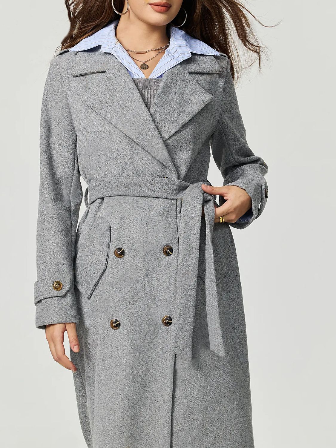 Collared Neck Long Sleeve Longline Coat - Body By J'ne