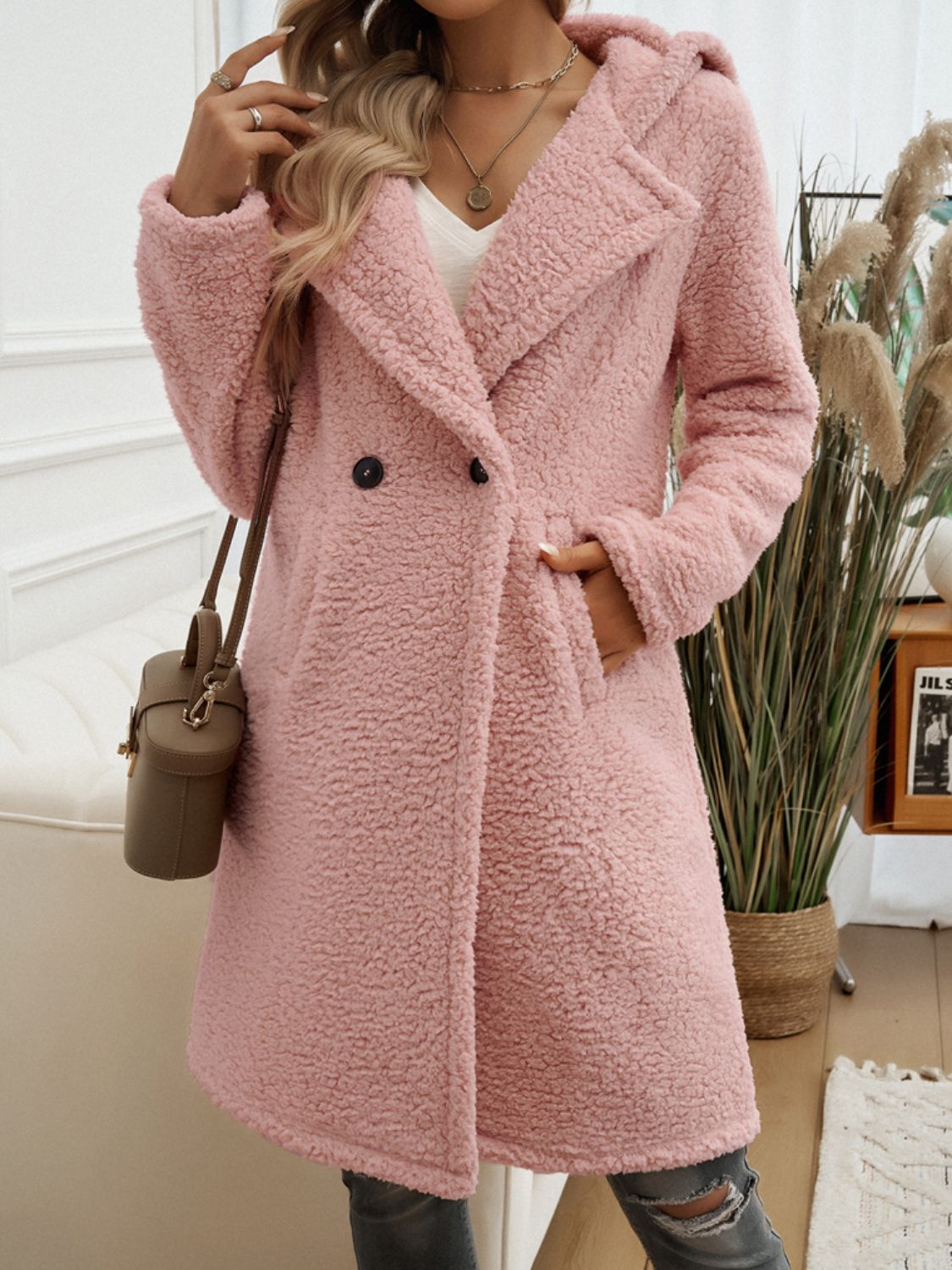 Devine Pocketed Long Sleeve Hooded Teddy Coat - Body By J'ne