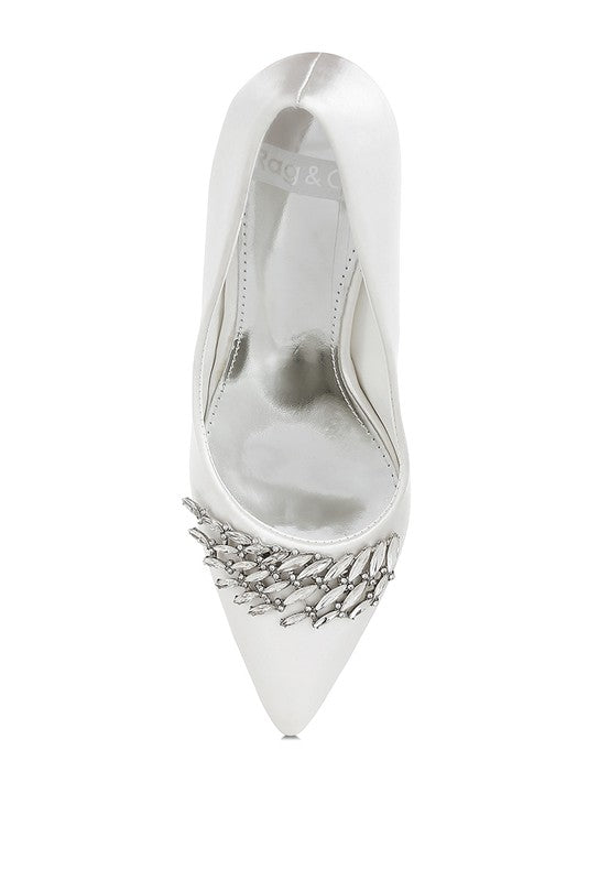 Rhodolia Diamante Brooch Detail Satin Pumps - Body By J'ne