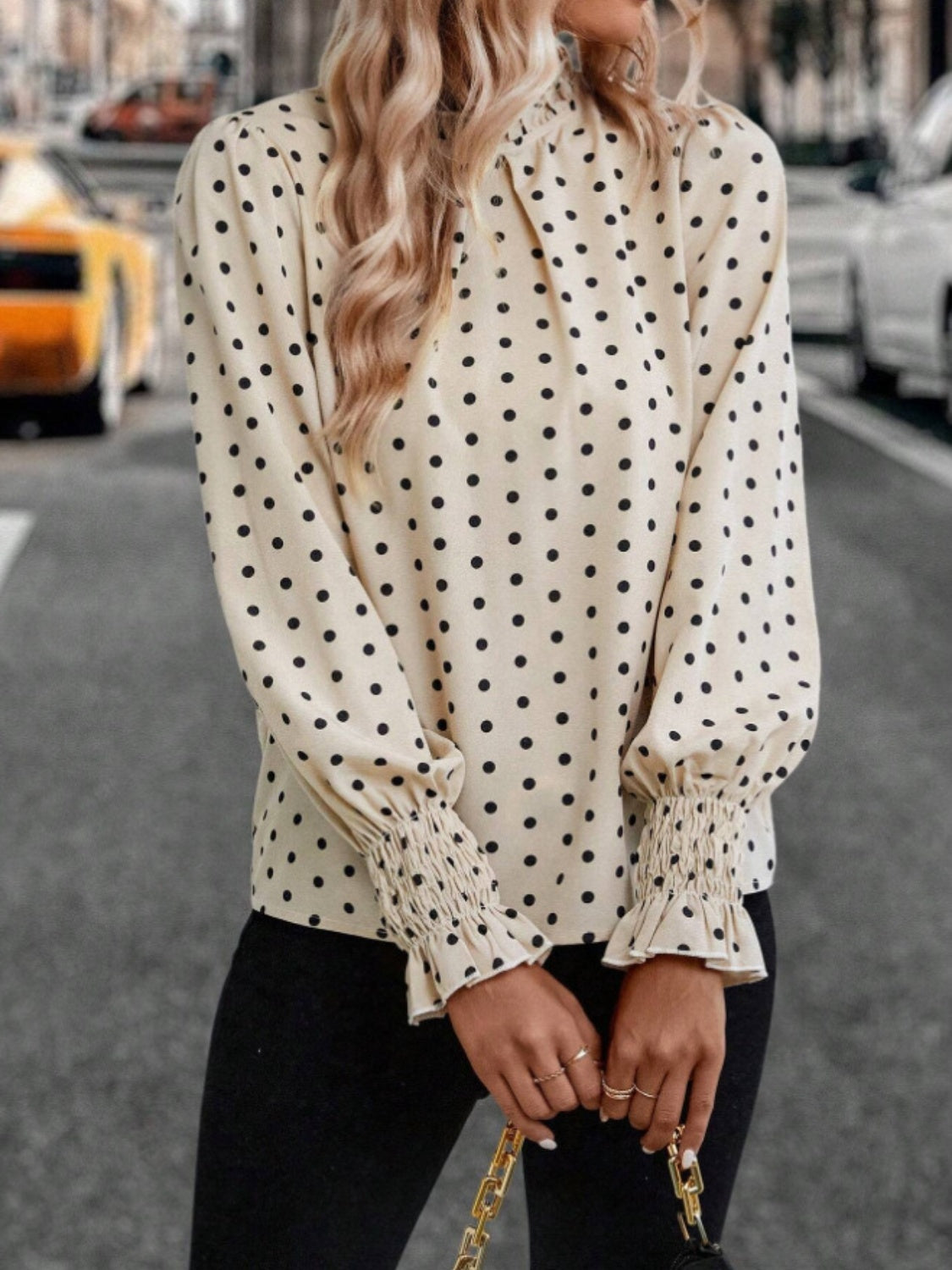Polka Dot Mock Neck Long Sleeve Blouse - Body By J'ne