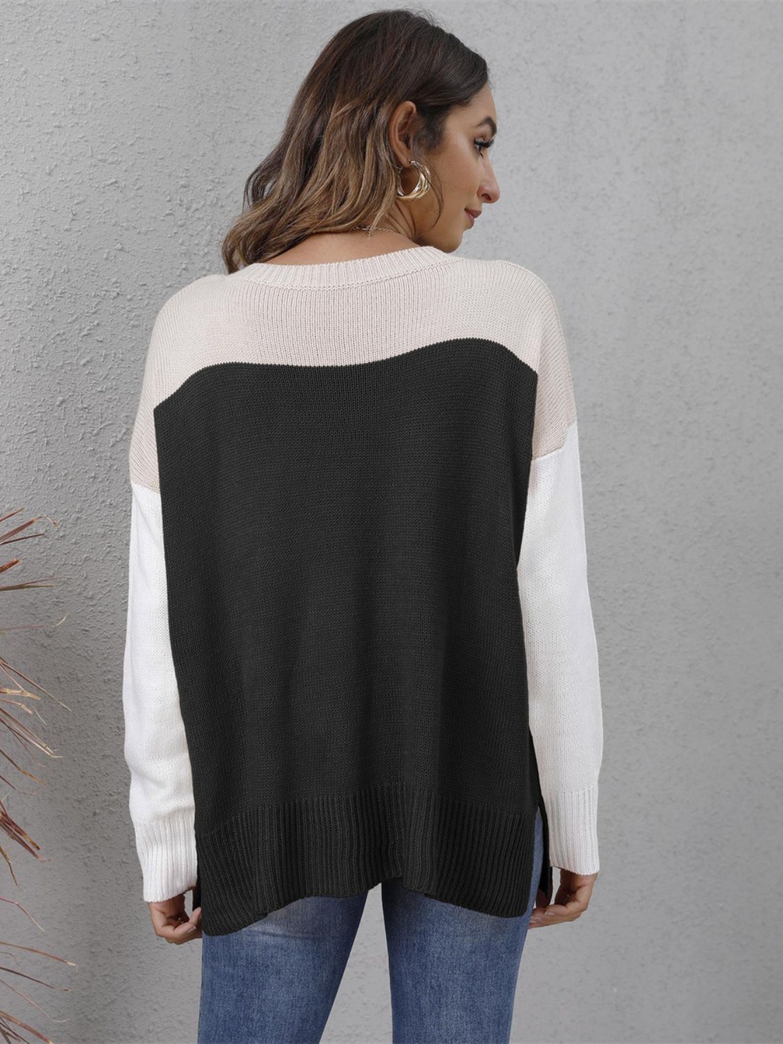 Color Block Round Neck Sweater - Body By J'ne
