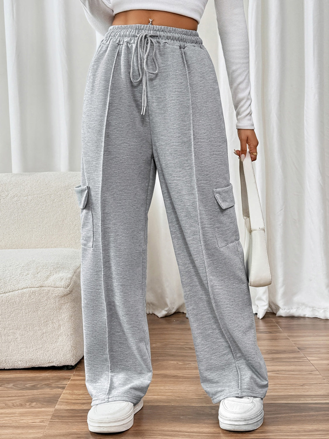 Perfee Drawstring Wide Leg Pants with Pockets - Body By J'ne